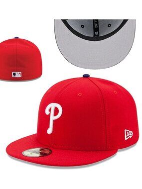 New Era Red Philadelphia P Fitted Cap with White Embroidery
